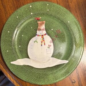 Sakura Snowmates Debbie Taylor Kerman Snowman Green Dinner Plate 11.25 Inch